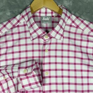 Buki Collection Seattle Mens XL Pink Gingham Check Performance Button Down Shirt